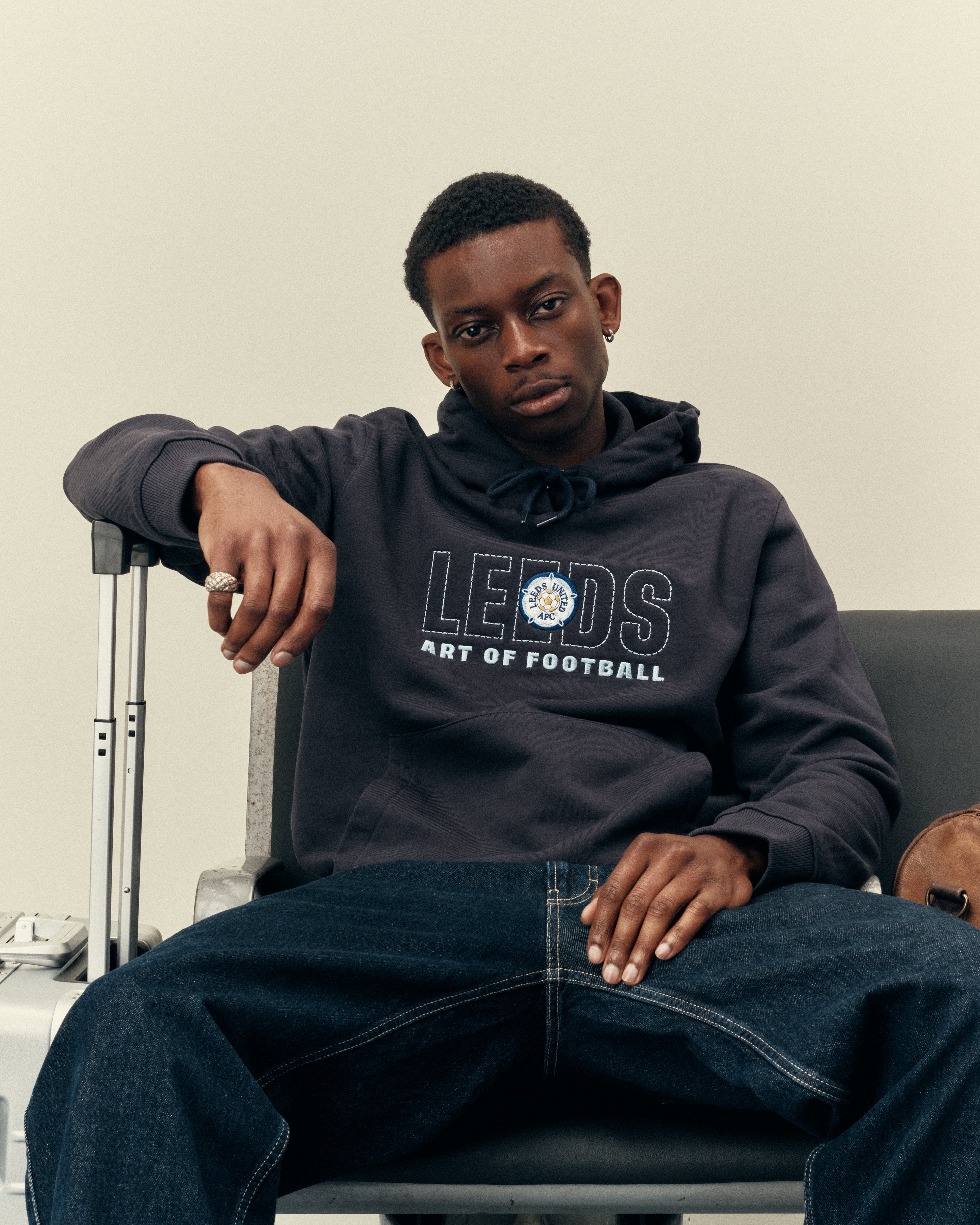 AOF x Leeds 90s Hoodie | Navy Embroidered Top | Art of Football